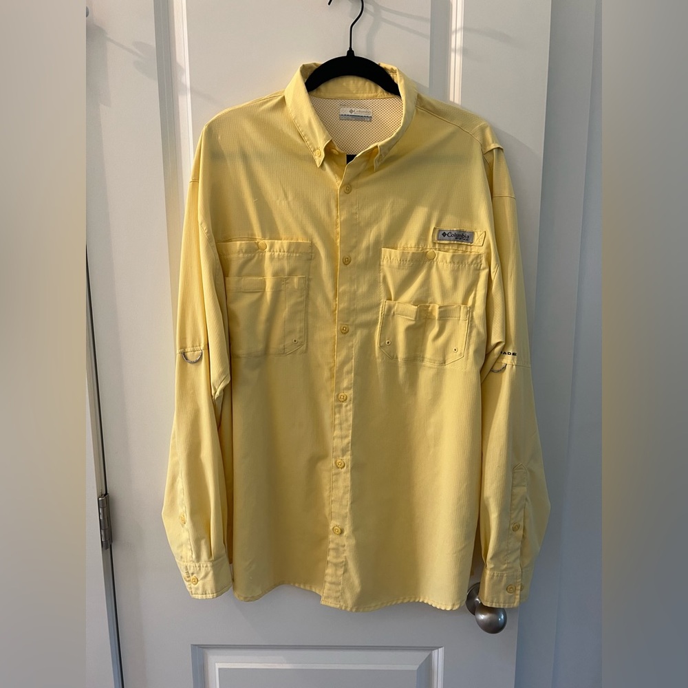 Columbia PFG Vented Fishing Shirt Mens Large Yellow Long Sleeve Button